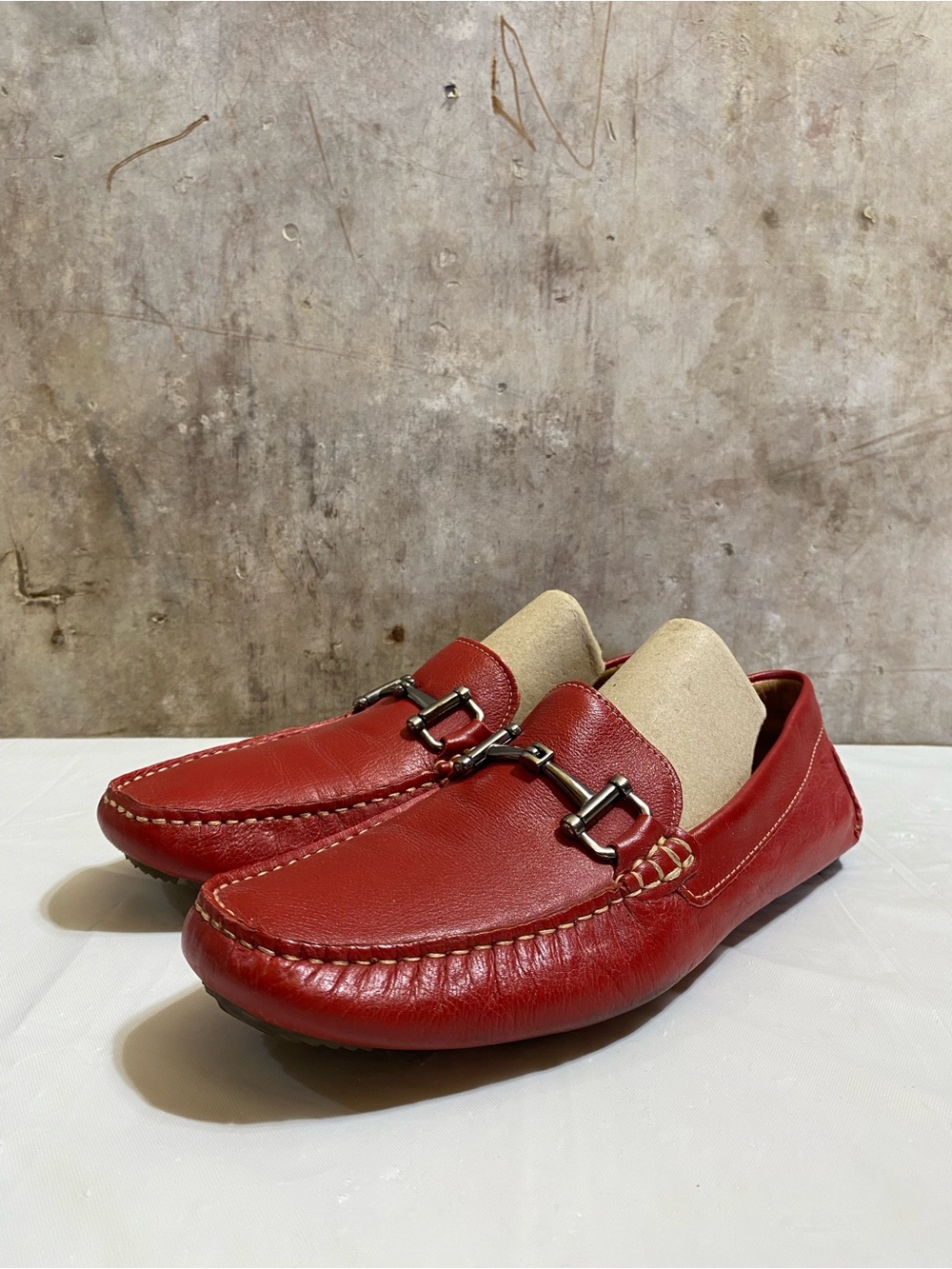 Men's « 1901 »Red Leather Slip-On Driving Loafers -9 US